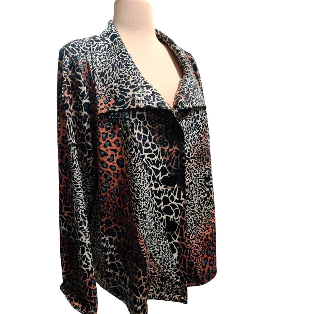 Vintage Simonton Says XL Y2K Glossy Textured Animal Print Statement Jacket Glam - Picture 2 of 12